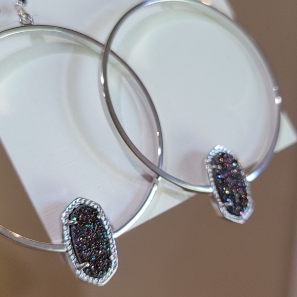 NWT Kendra Scott Drusy Earrings Silver Hoops - Picture 11 of 16